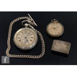 A continental silver open faced key wind pocket watch, gilt Roman numerals to a silvered dial,