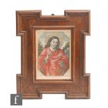 A late 18th or early 19th Century coloured engraving of Christ or St John the Baptist wearing a