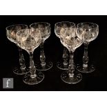 A set of six Stuart and Sons wine glasses in the Ellesmere pattern designed by John Luxton, the