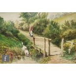 DAVID W. HADDON (1859-1914) - A woman walking on a country lane, watercolour, signed, inscribed '