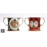 Two limited edition Spode commemorative loving cups, the first for the Silver Wedding of the Queen