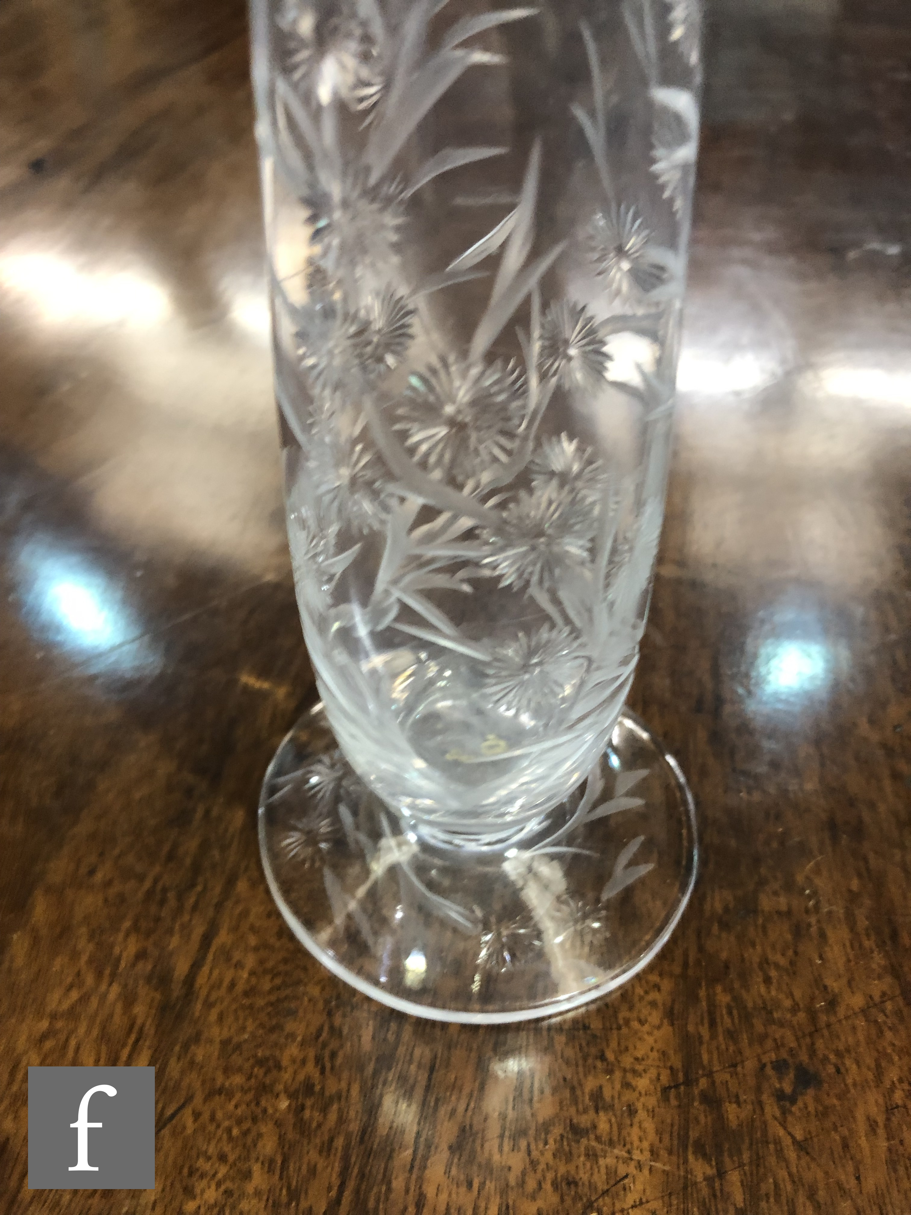 A late 19th Century Stevens and Williams clear crystal vase of footed slender form with optic - Image 3 of 4