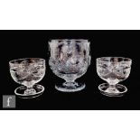 A near pair of Walsh clear glass grapefruit/sundae dishes, with intaglio cut decoration, marks,