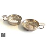 Two French silver wine tasters, each of circular form with ring side handle and thumb rest and