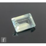 A loose natural aquamarine stone emerald cut length 13mm, width 9mm, depth 6mm, weight approximately