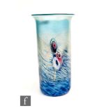 A contemporary Jonathan Harris Studio Glass vase, of cylinder form with flared rim, decorated with