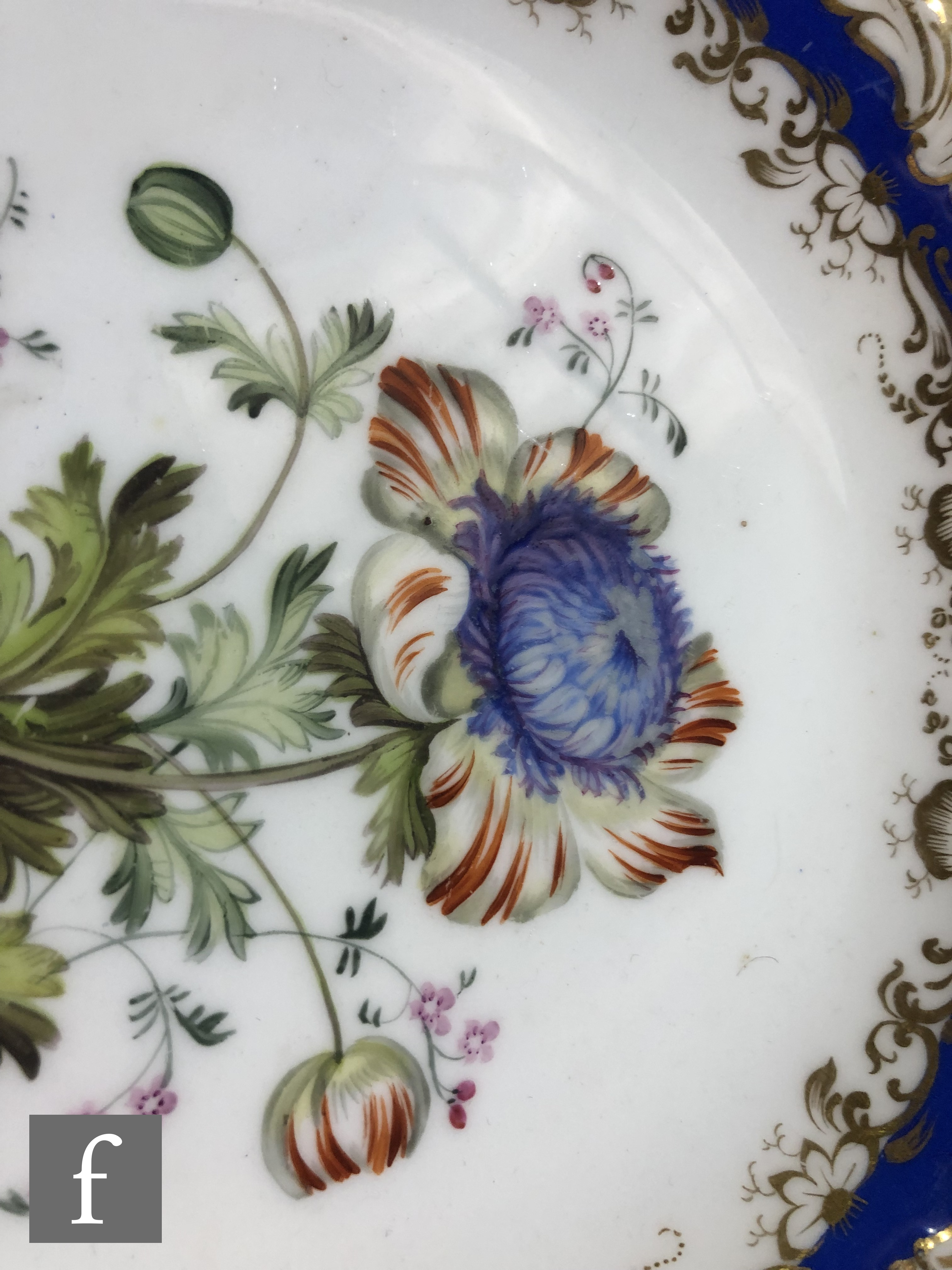 Two 19th Century dessert plate dishes, possibly Spode, both decorated with hand painted botanical - Image 4 of 6