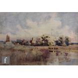 SIR ALFRED EAST, RA, RBA (1844?1913) - A view across marsh land to a distant church, watercolour,