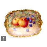 A Royal Worcester Fallen Fruits square shaped dish decorated with hand painted apples and