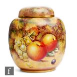 A Royal Worcester Fallen Fruits shape 2826 vase and cover decorated in the round by R. Lewis with