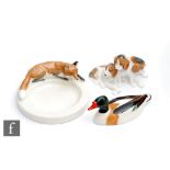 A Royal Worcester Fox pin dish modelled by Doris Lindner, model 2873, S/D, together with a Royal