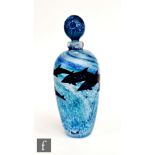 A contemporary Malcom Sutcliffe glass scent bottle with ball stopper, of shouldered form,