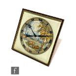 A early 20th Century desk clock decorated with a hand painted pastoral scene with cows in the