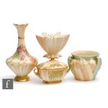 Three pieces of late 19th and early 20th Century Royal Worcester blush ivory comprising a shape 1538