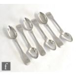 A set of six hallmarked silver fiddle pattern tea spoons, engraved initials to terminals, weight