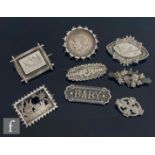 Eight assorted hallmarked silver and unmarked white metal Victorian and later brooches to include