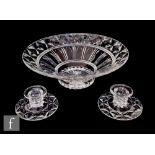 A 1930s Stuart and Sons clear crystal bowl of footed conical form cut with a pattern of radiating