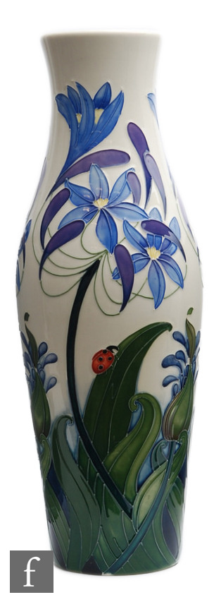 A large Moorcroft Pottery vase decorated in the Fly Away Home pattern designed by Rachel Bishop,