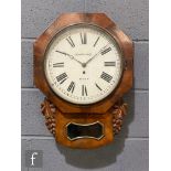 A 19th Century octagonal mahogany drop dial wall clock with single fusee movement, the circular