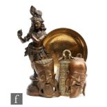 A collection of various Asian items to include a temple bell, lacking ringer, height 20cm, an