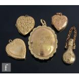 Four assorted 19th Century back and front lockets three modelled as a heart, with a small pendant