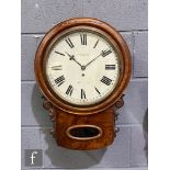 A 19th Century mahogany wall clock with single fusee movement, the painted circular dial named W