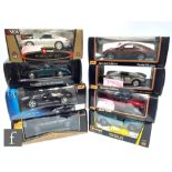 Eight 1:18 scale diecast model cars by Maisto and Burago to include Porsche 550 A Spyder, Porsche