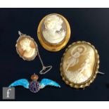 A 9ct hallmarked cameo brooch head and shoulder profile of a classical maiden, weight 14g, with