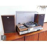 An early 1980s Sony MHK - 40A record player belt driven turntable, with built in cassette deck and