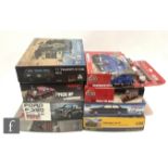 Eight 1:35 and 1:32 scale car related plastic model kits, to include Airfix, Meng, Takom and