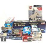 Twenty British and Historical related boat plastic model kits by Airfix, Trumpeter, Bronco and