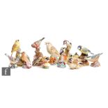 Ten assorted Royal Worcester bisque models of birds comprising Nuthatch 3334, S/D, Thrush 3234, S/D,