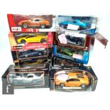 Ten 1:24 diecast model cars by Burago and Welly to include Ferrari, Porsche, Shelby Cobra, Alfa