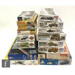 Seventeen assorted Military and aircraft related plastic model kits of various scales and