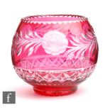 A large 20th Century continental crystal glass bowl cased in ruby over clear and flash cut with a