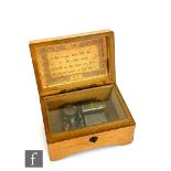 A late 19th and early 20th Century musical box in plain walnut box playing four airs, maker HT