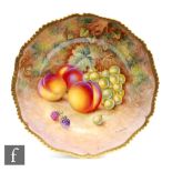 A Royal Worcester Fallen Fruits cabinet or wall plate decorated by Ayrton with hand painted
