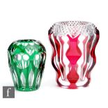 A 20th Century Val St Lambert crystal glass vase of shouldered ovoid form cased in ruby over clear