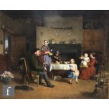 RICHARD HOLLINGDALE (FL.1850-1899) - Cottage interior with little girl dancing round a table, oil on
