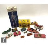 A group of assorted toys to include an Airfix 1/6 plastic model Skeleton kit, Pelham Puppets etc. (