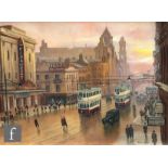 STEVEN SCHOLES (B. 1952) - 'Oxford Street, Manchester, 1938', oil on canvas, signed, inscribed