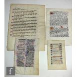 A page on vellum from The Book of Hours, Latin text, illuminated letters, French early 16th century,