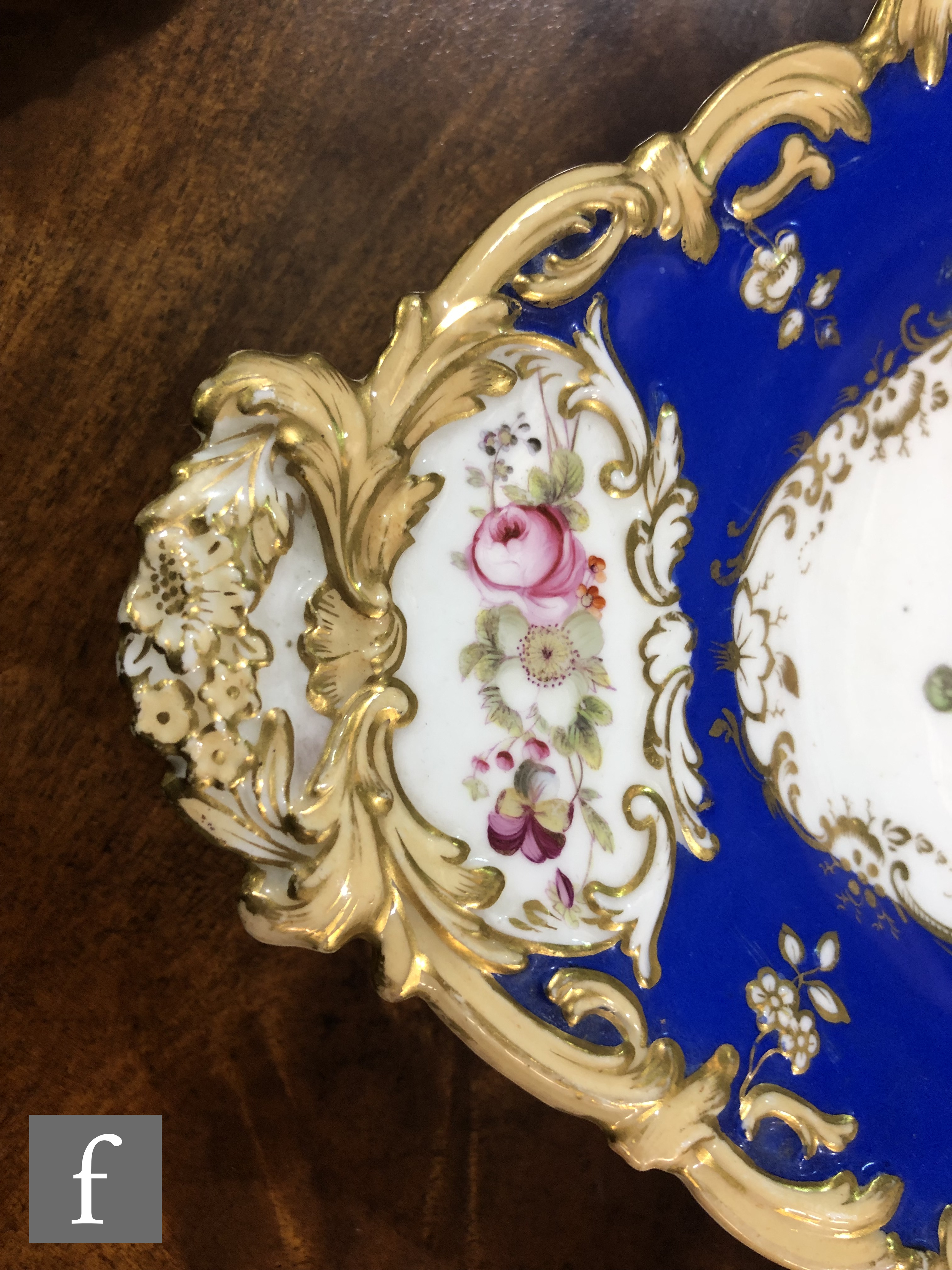 Two 19th Century dessert plate dishes, possibly Spode, both decorated with hand painted botanical - Image 6 of 6