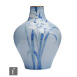 An early 20th Century Doulton Burslem Art Nouveau vase decorated with two daffodils against a pale