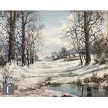 NIGEL HALLARD (1936-2020) - A winter landscape, oil on canvas, signed, framed, 43cm x 52cm, frame