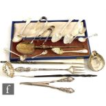A parcel lot of assorted hallmarked silver flatware to include two toddy ladles, a cased silver gilt