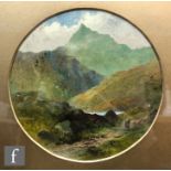 ENGLISH SCHOOL (LATE 19TH CENTURY) - Figures on a highland path, oil on board, circular, diameter