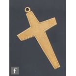 A 19ct hallmarked cross of plain form with receded borders, weight 5.5g, length 4.5cm.
