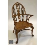 A contemporary yew wood Gothic Rival 'Strawberry Hill' Windsor armchair by Stewart Linford, the