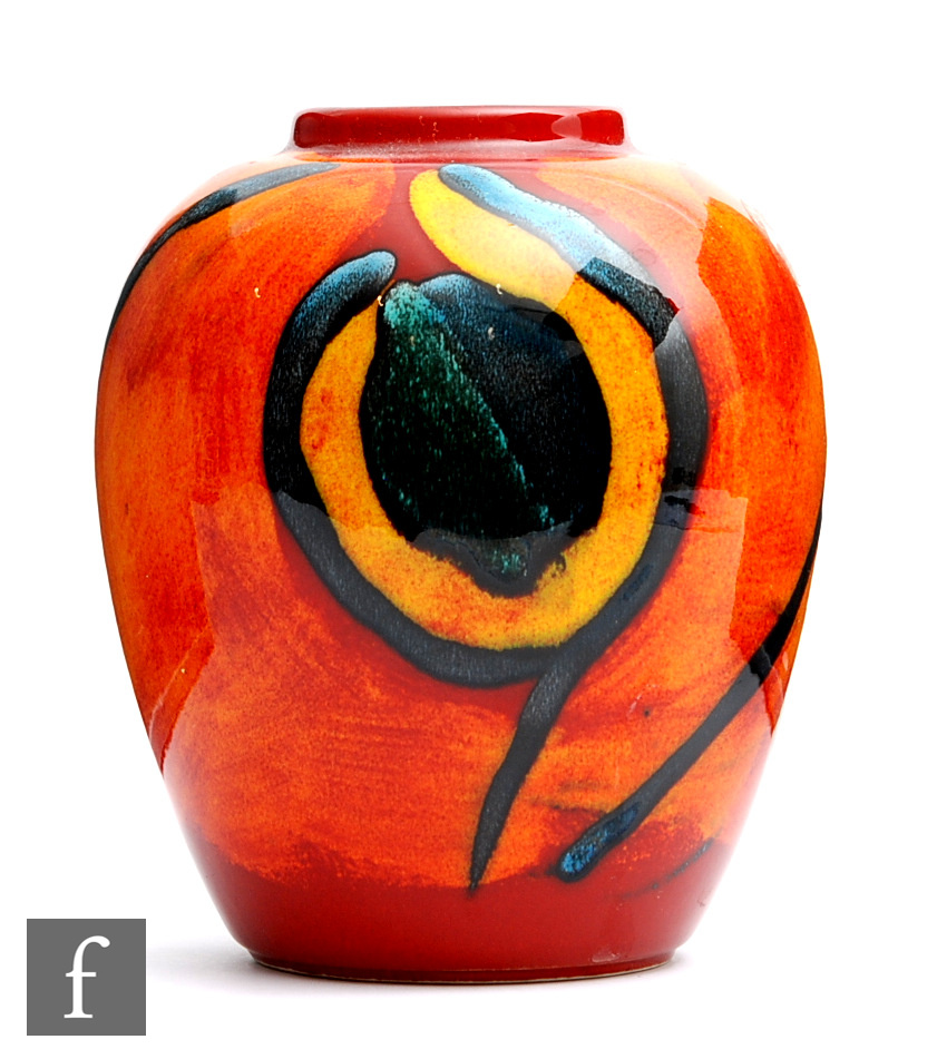 A later 20th Century Poole Pottery Living Glaze vase decorated with yellow, black and orange